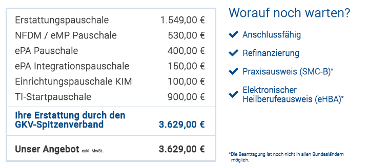 Telematikinfrastruktur - Kostenerstattung einmalige Kosten