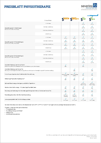 Severins GmbH Abrechnung für Heilberufe, Hebammen und Krankentransporte - Severins-Preisuebersicht-Physiotherapie