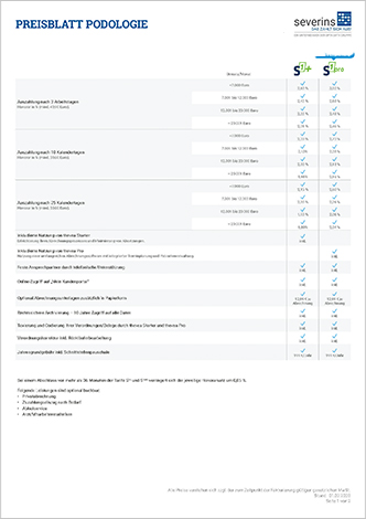 Severins GmbH Abrechnung für Heilberufe, Hebammen und Krankentransporte - Severins-Preisuebersicht-Podologie