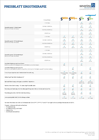 Severins GmbH Abrechnung für Heilberufe, Hebammen und Krankentransporte - Severins-Preisuebersicht_Ergotherapie